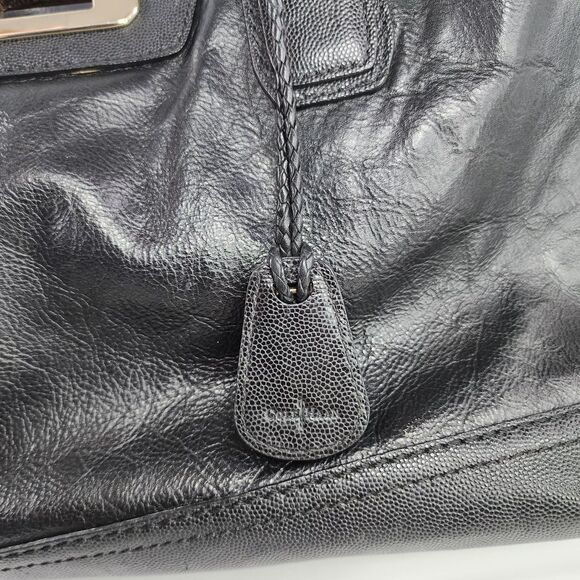 Cole Haan Black Leather Satchel Tote Purse Gold Hardware Double Handles Bag - Picture 8 of 10